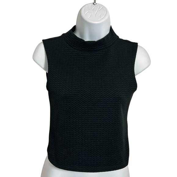 Divided By H&M Black Mock Neck Crop Top Sz S Textured Zig Zag Sleeveless Blouse - Picture 3 of 5